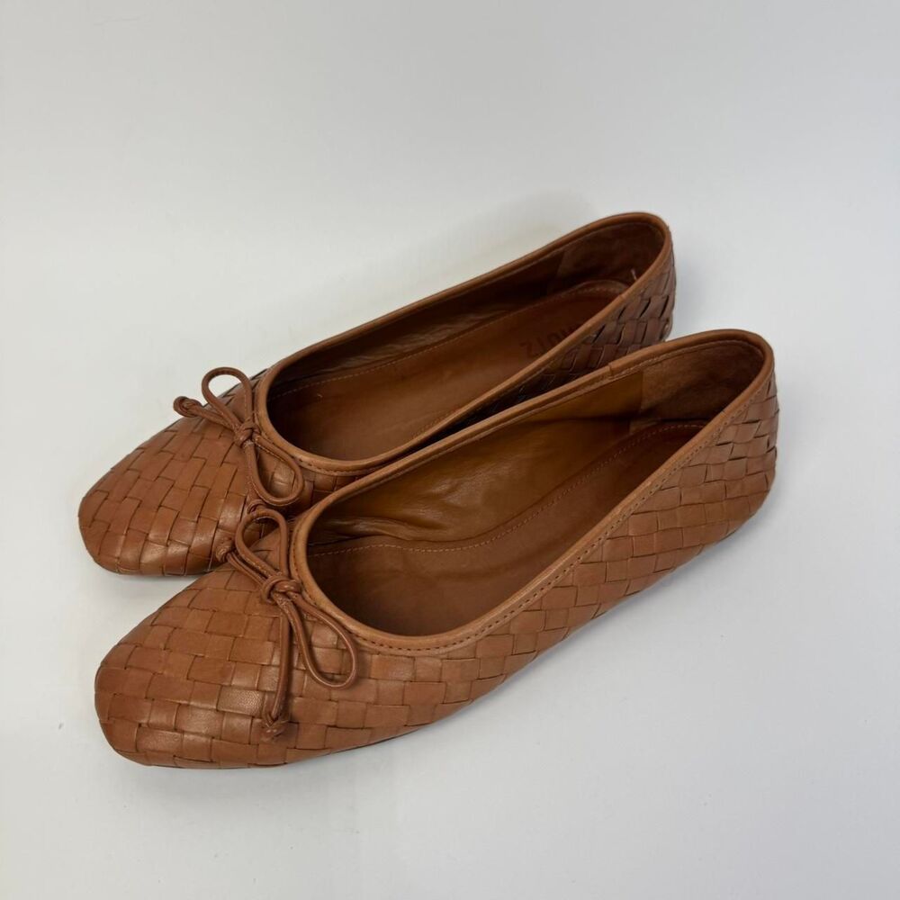 Schutz Brown leather ballet flats with bow detail made in Brazil